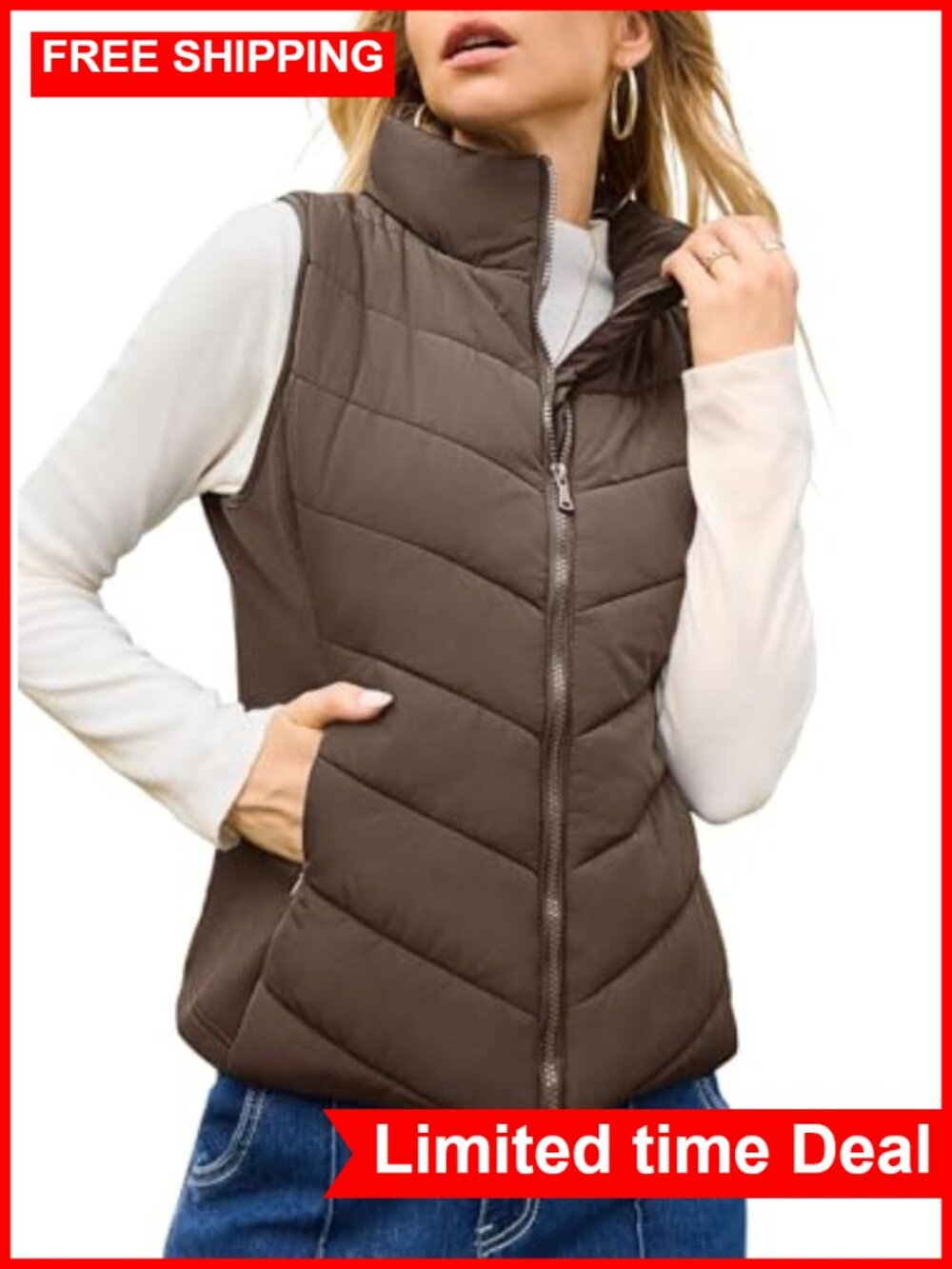 Dokotoo Women Quilted Puffer Vest Lightweight Zip Sleeveless Outerwear
